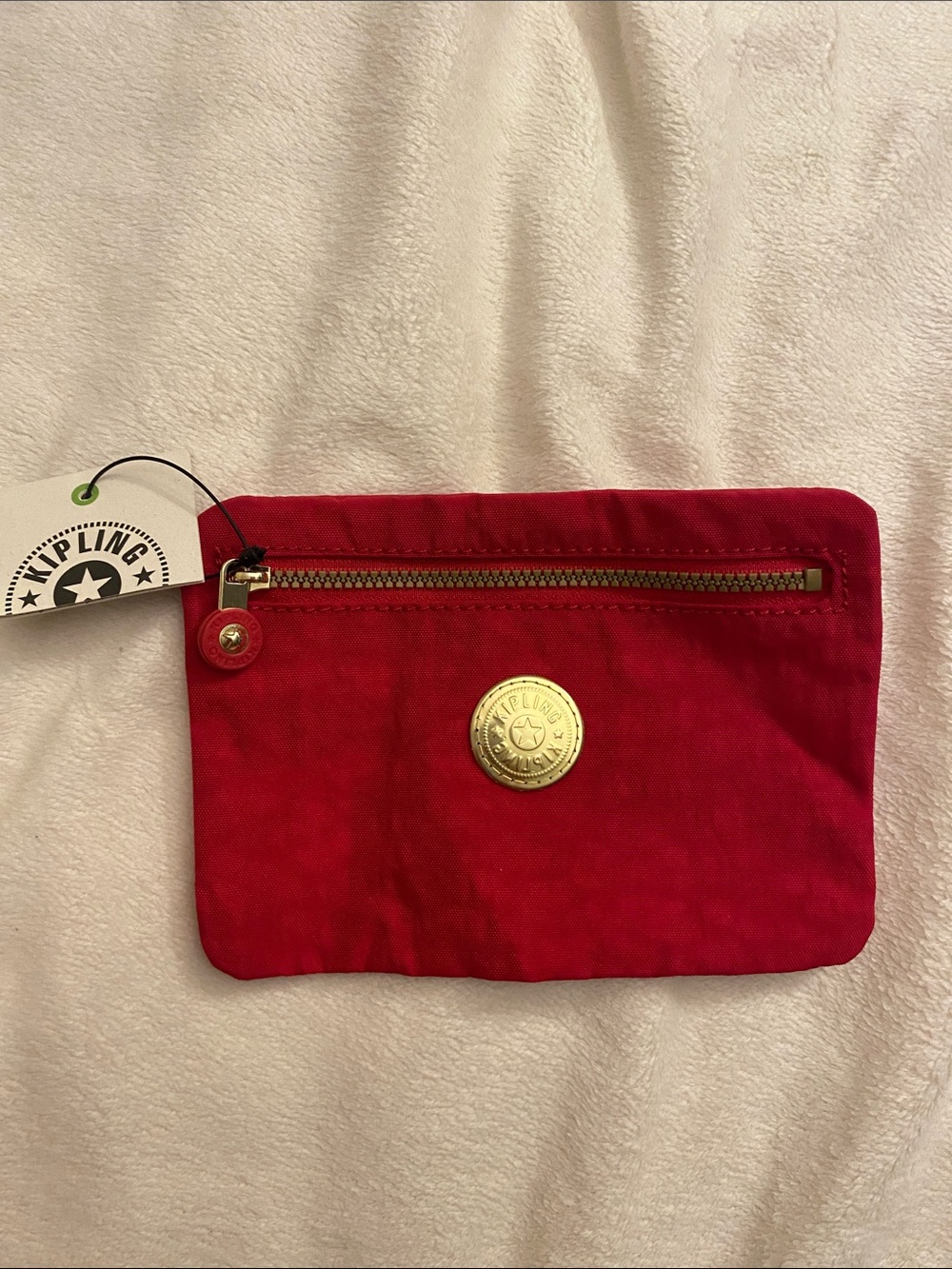 Kipling Red Nylon Zip Pouch with Gold Accent